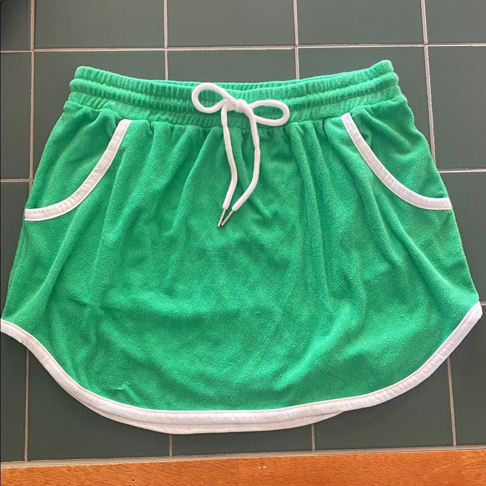 Green Towel Material Drawstring Skirt/ Cover Up